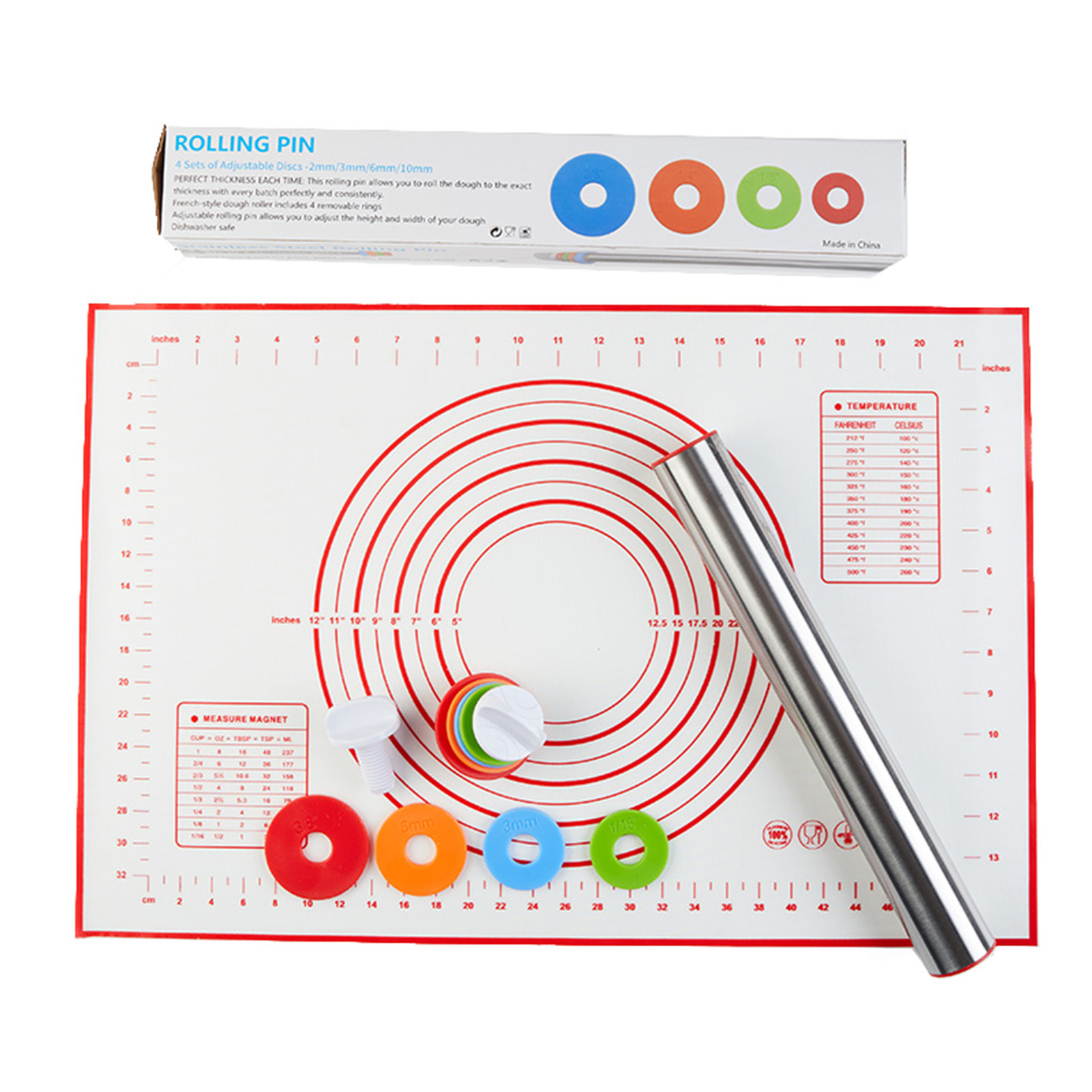 silicone pastry mat with stainless rolling pin